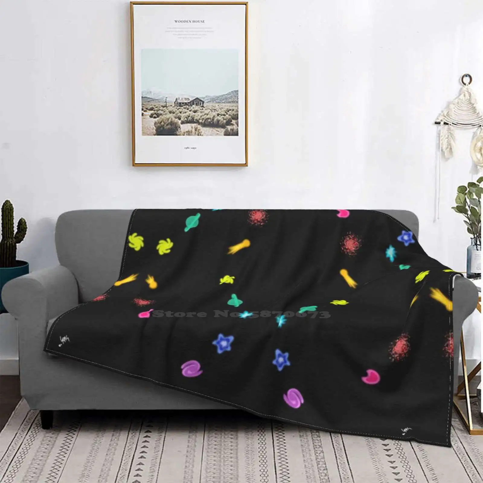 Untitled Best Selling Room Household Flannel Blanket Moon Planets Galaxy Comets Nebula Stars Cosmos Universe Rainbow