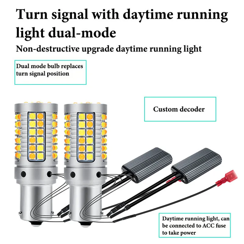 2pcs DRL p21w py21w T20 W21W 7440 69LED Bau15s ba15s Canbus DRL Running lights&Turn Signal Light Dual Mode DRL LED all in one