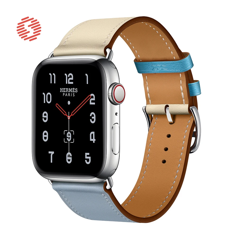 ShengOne Genuine Leather Fashion Band Exquisite Bracelet for Apple Watch Series 5 4 40 44MM Two-tone Replacement Strap 3 2 38 42