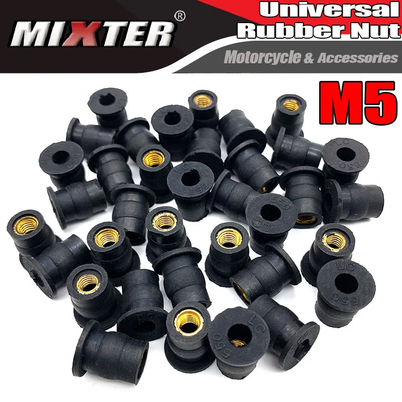 Motorcycle Motorbike Scooter Universal M5 5mm Metric Rubber Well Nuts Windscreen Windshield Fairing Cowls Fastener Screws