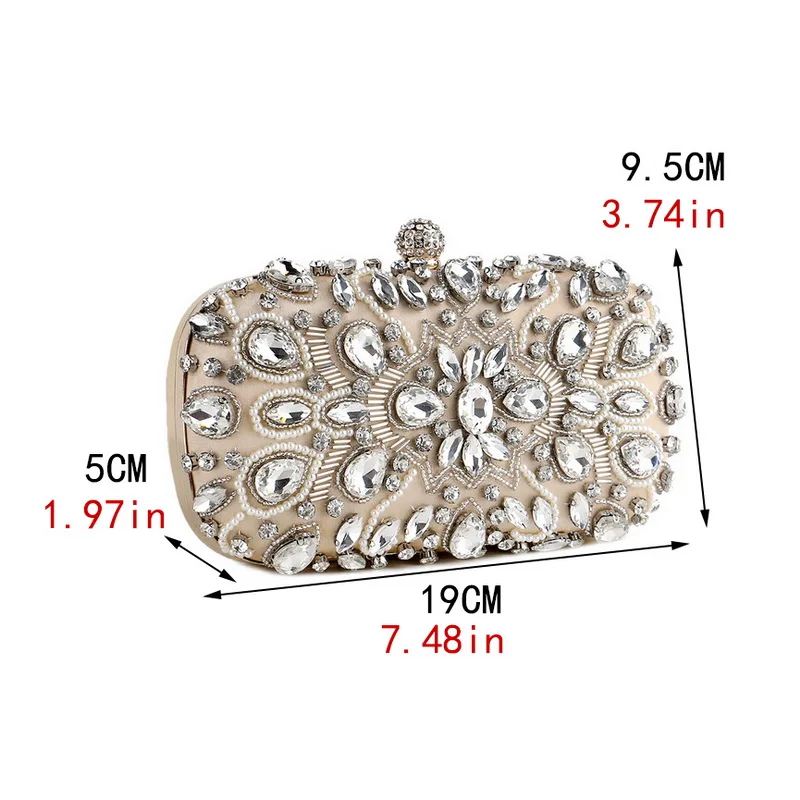 Women\'s Evening Clutch Bag Party Purse Luxury Wedding Clutch For Bridal Exquisite Crystal Ladies Handbag Apricot Silver Wallet