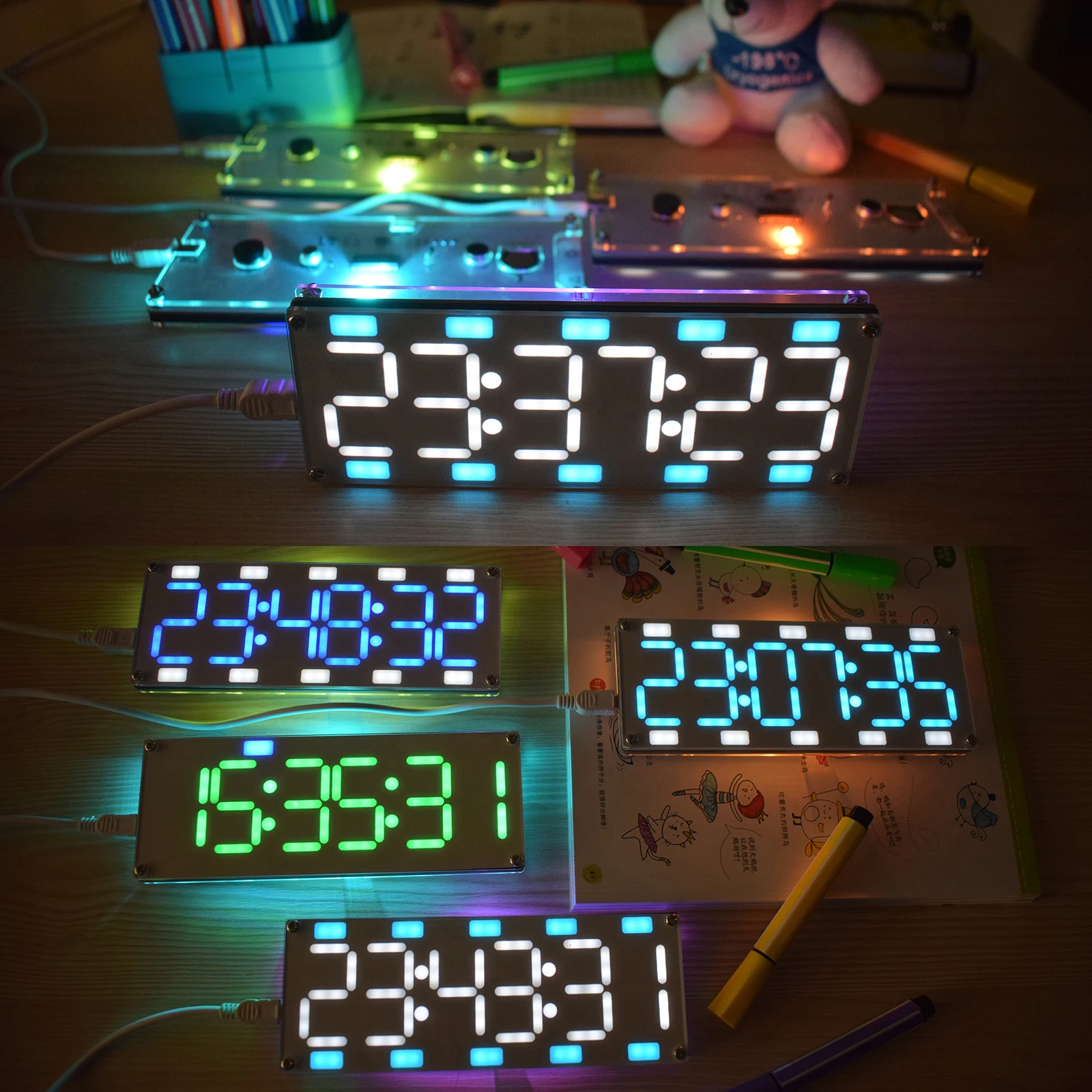 DIY 6 Digit LED Large Screen Two-Color Digital Tube Desktop Clock Kit Touch Control