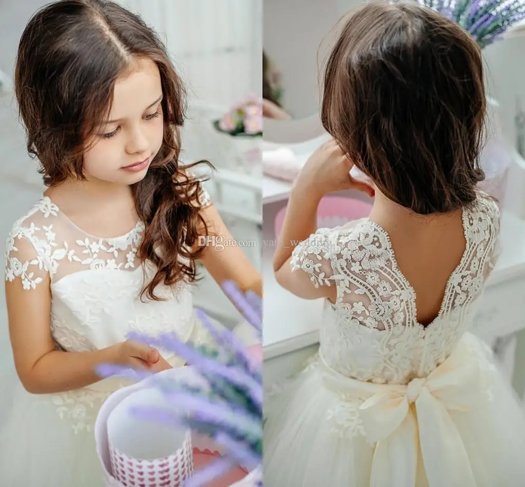 Flower Girl Dresses For Wedding Custom Made Hot Pageant Girl Dresses Sleeveless and Lace Appliques Tulle Party Gown