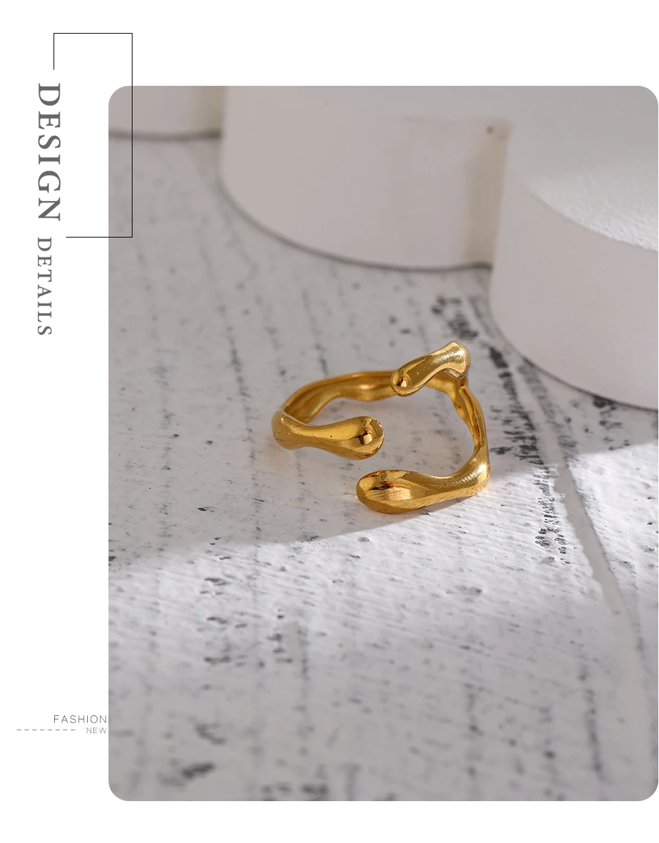 Yhpup 316L Edelstahl Ring Neues Design Metallic 18K PVD plattierter Schmuck Trendiger Öffnungsring биМ Р Mohamedрия Mohamed Geschenk – Detail 10