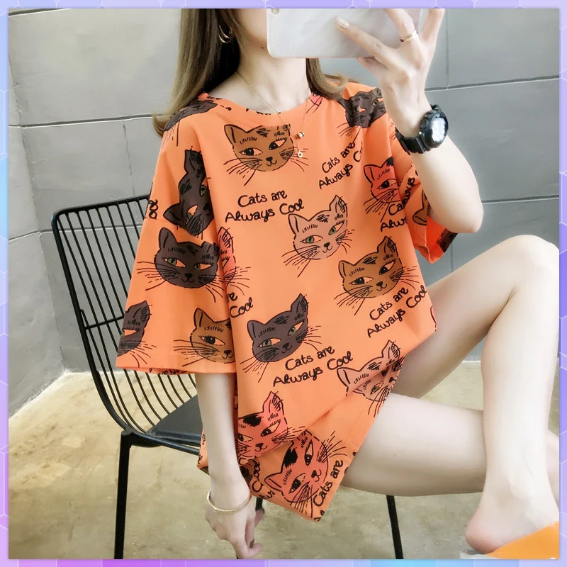 Plus Size Letter Short-sleeved T-shirt Women's Tee Shirt Summer Blusas Funny Anime Loose Long Shirt Top Women's Clothing