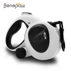 Benepaw Retractable Dog Leash LED Flashlight Poop Bag Dispenser Reflective No Tangle 5m Dog Lead For Small Medium Large Dogs