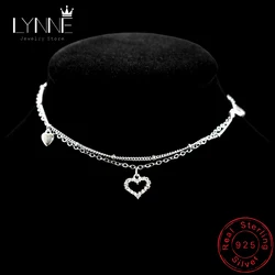 New Fashion 925 Sterling Silver Heart Rhinestone CZ Pendant Double Layer Anklets Women Jewelry Summer Zircon Foot Chain Bracelet