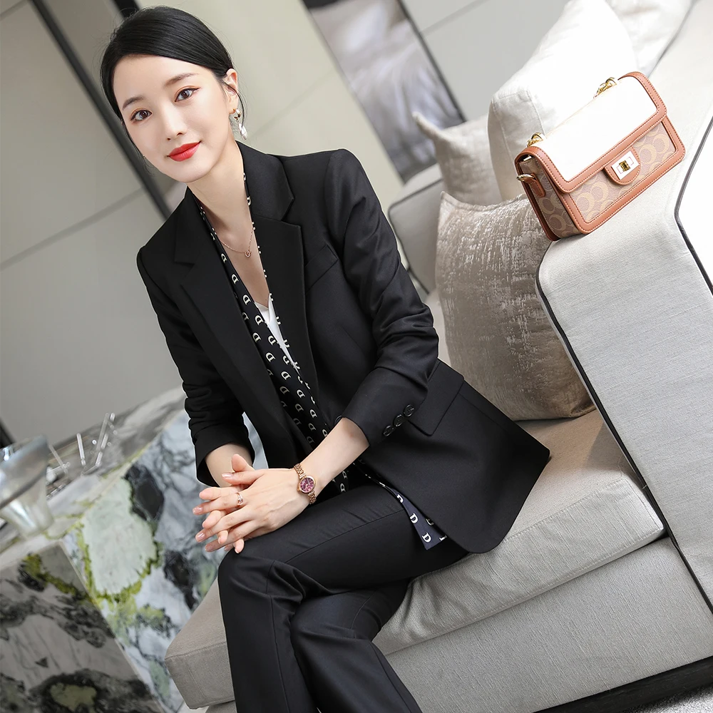 New Arrival Elegant Black Khaki Pant Suit Women Female Business Formal 2 Piece Set Blazer And Trouser For Office Ladies Work