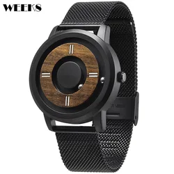 Eutour Wood Metal Watches Wooden Dial Mens Casual Quartz Watch Simple Minimalist Style Magnetic Ball Men Band Strap Wristwatches