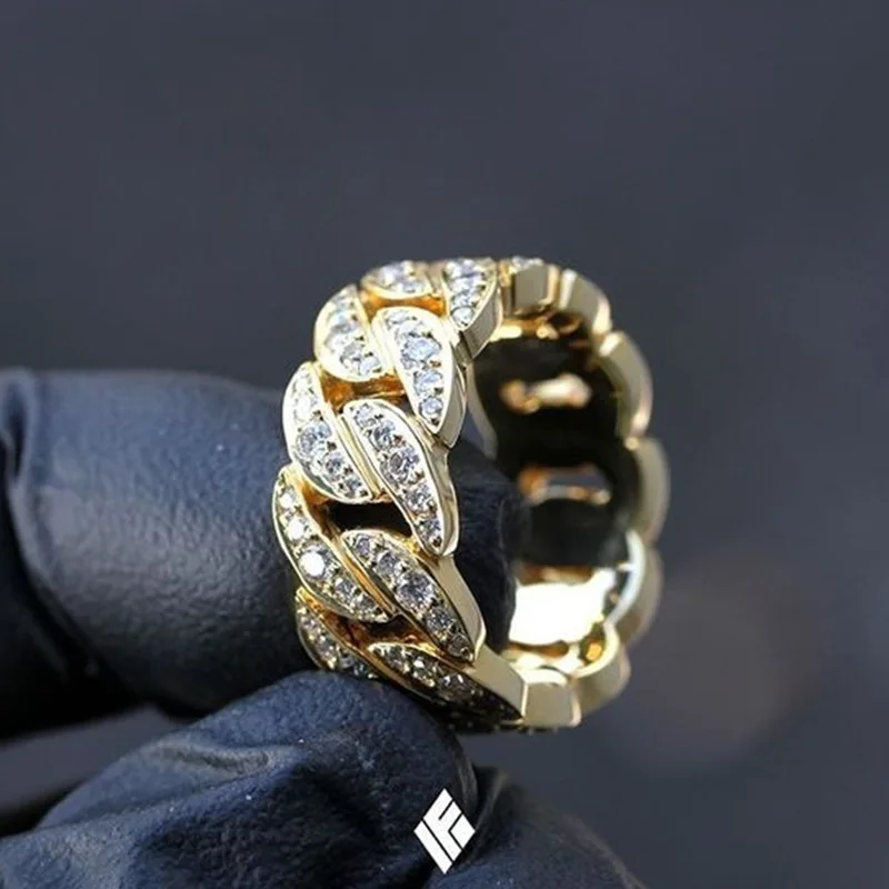 

Fashion Male Female Rings Gold Hip Hop Punk Zircon Ring Cuban Link Chain Exaggerated Street Artist Ring for Women Men