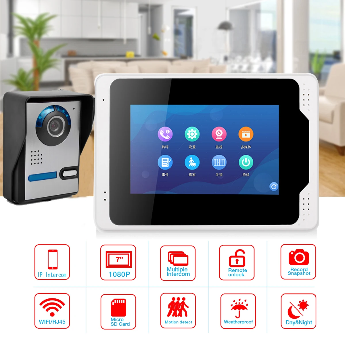 7" WiFi Tuya Smart Video Door Phone Intercom Access Control System Home Wireless Video Intercom 1080P/AHD Wired Doorbell Camera