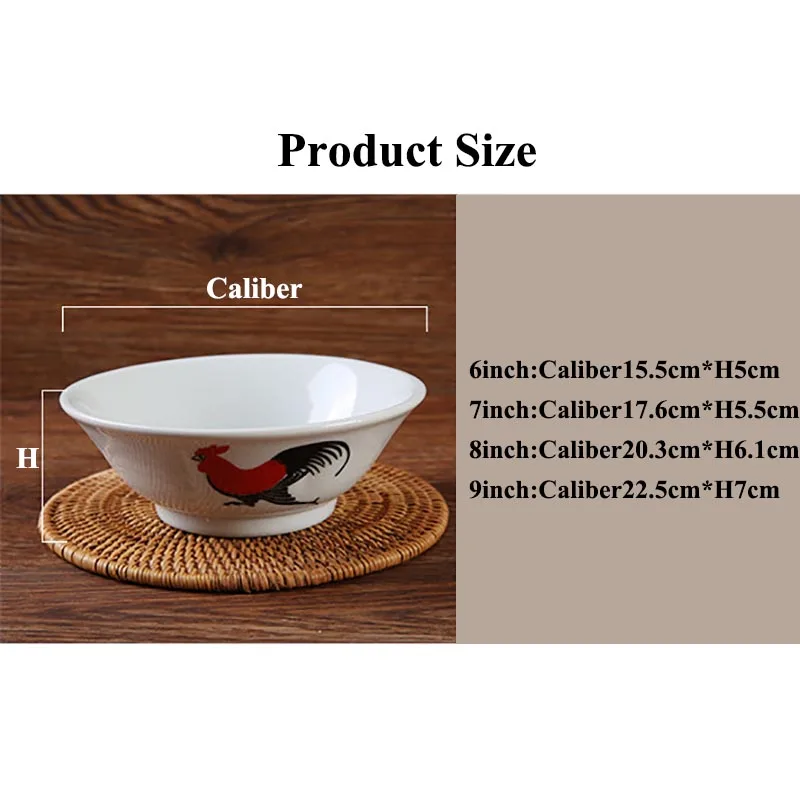 Chinese Ceramic Soup Bowl Vintage Classical Cock Art Small Rice Bowls Kitchen Utensils Porcelain Tableware Home Dinnerware White