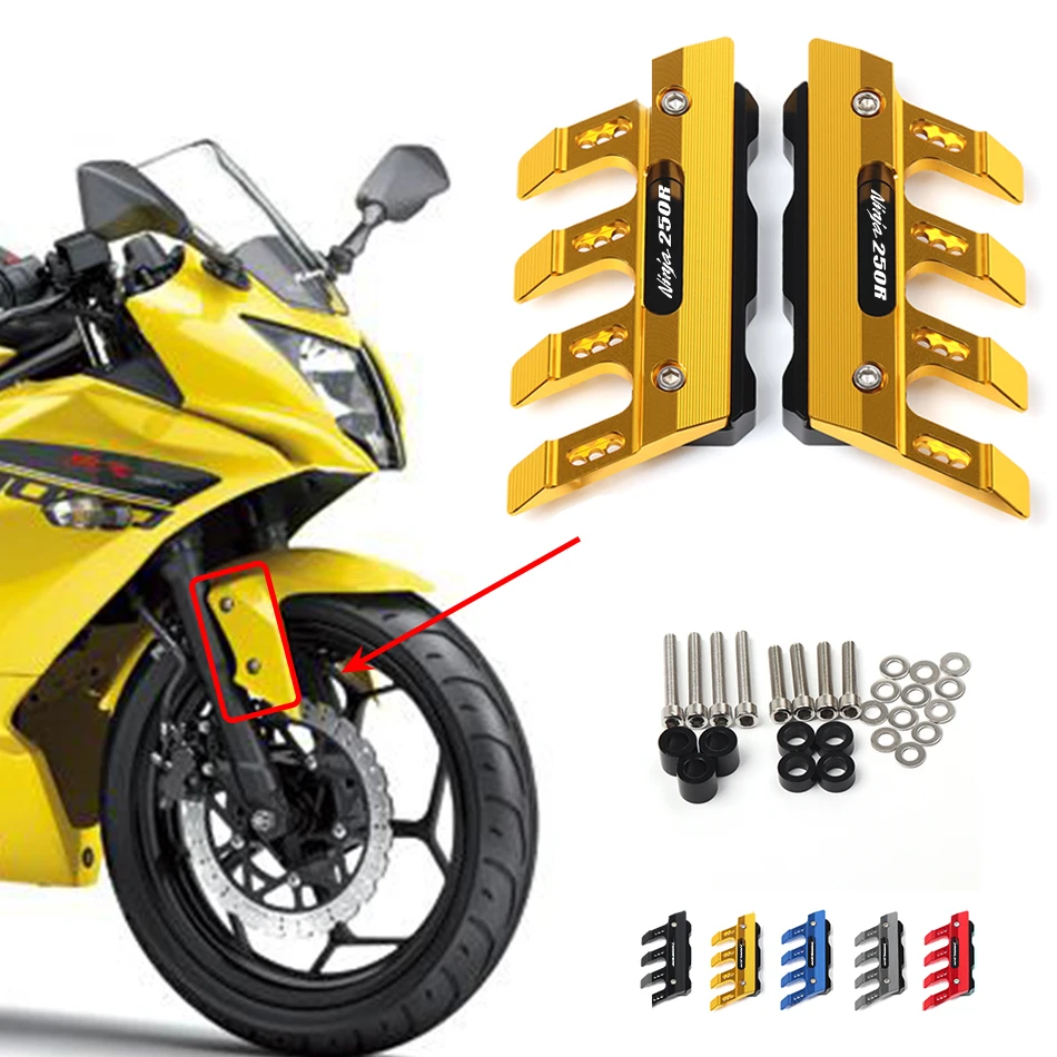 

With Logo For Kawasaki Ninja 250R Motorcycle Mudguard Front Fork Protector Guard Block Front Fender Anti-fall Slider Accessories