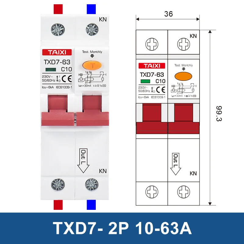 Single Three Phase MCB RCBO 16A 32A 63A 2P 3P 4P 30MA 300MA RCCB  AC380V Leakage Circuit Breaker Motor  Electrical Protection