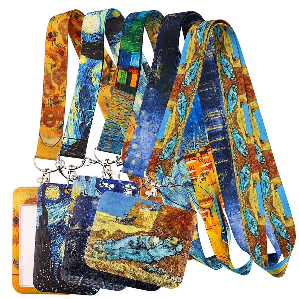 Smycze Brelok do kluczy Van Gogh Art Vintage Uchwyt na identyfikator Karta kredytowa Pass Hang Rope Lariat Smycz do kluczy Akcesoria Prezenty