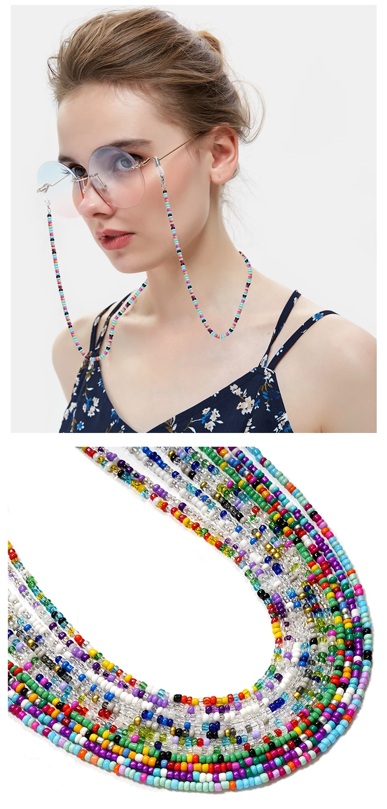 Perlenbesetzte Brillenketten, farbige Brillenbänder für Damen, Brillenbänder mit Perlen für Damen, handgefertigte Brillenbänder für Damen – Detail 4