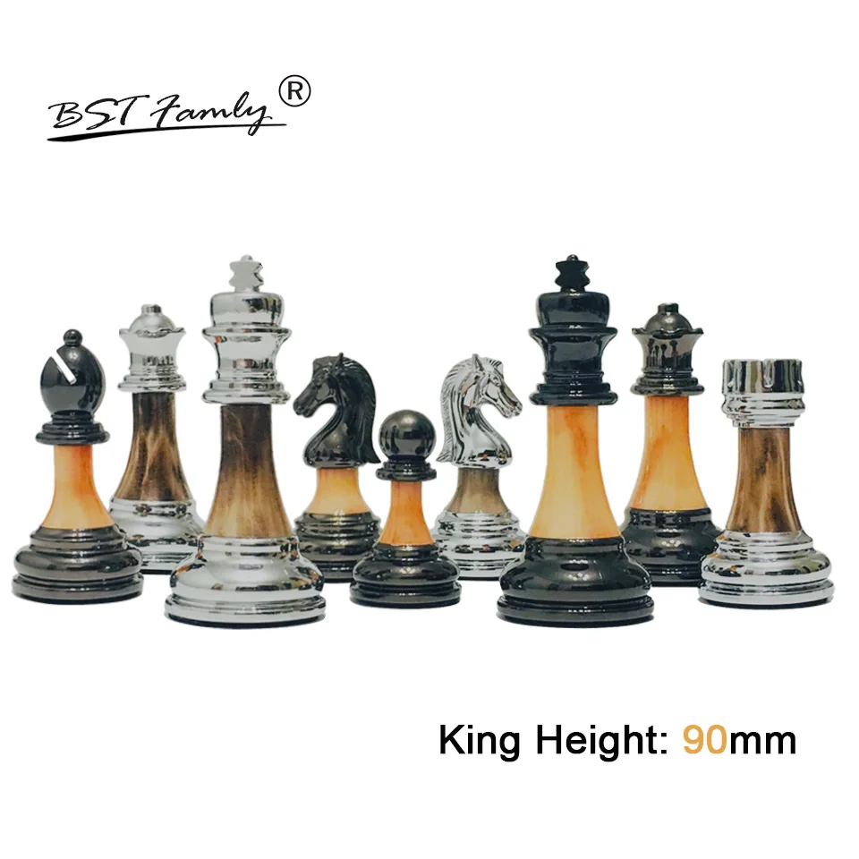 

BSTFAMLY Chess Set ABS Plastic Plating Process and Metal Aggravation Chess Pieces Chessman King Height 90mm Chess Game IA2