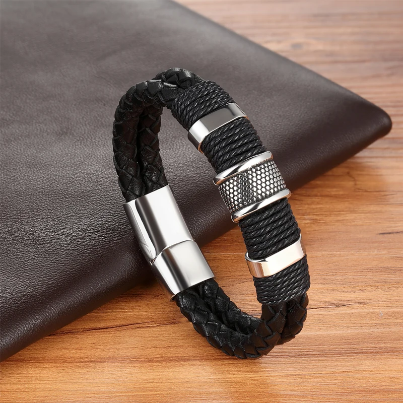 MKENDN Punk Men Jewelry Black/Brown Braided Leather Bracelet