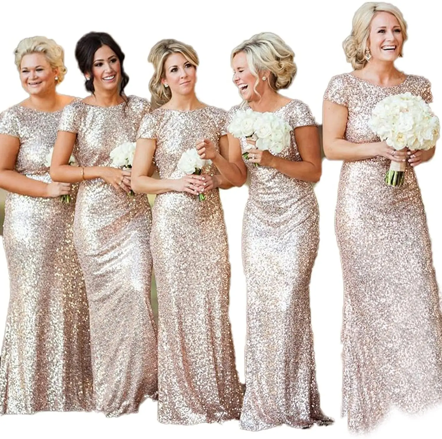 Charmingbridal Schede Boothals Sequin Bruidsmeisje Jurken Backless Korte Mouw Lovertjes Prom Avond Party Vrouwen Jurken