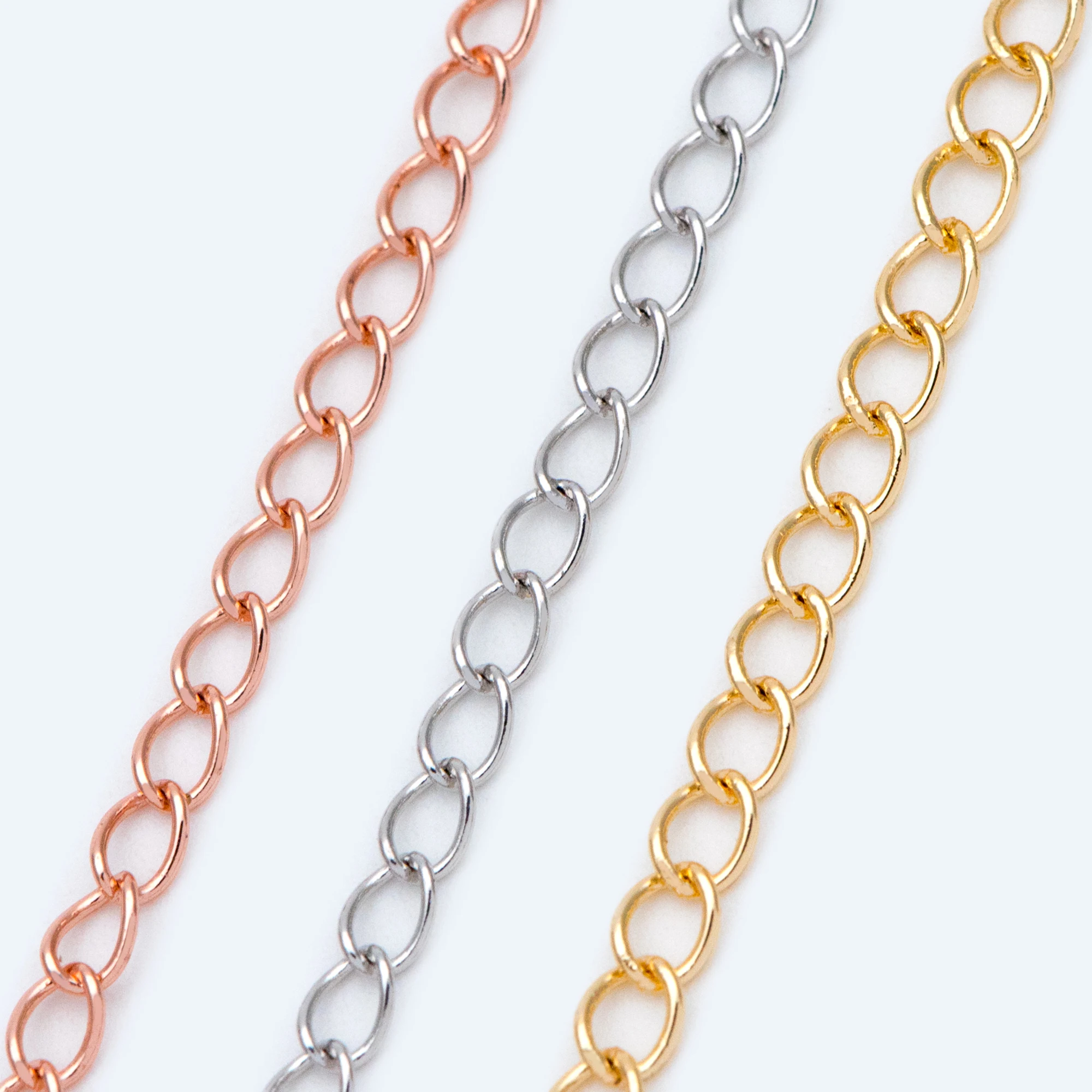 Gold/ Silver/ Rose Gold Curb Chain, Real Gold/ Rhodium Plated Brass Chain, DIY Jewelry Findings (LK-175)