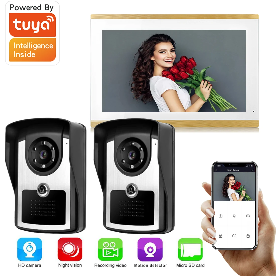 

SYSD Smart Video Doorbell 10" Touch Screen Monitor Video Door Phone Intercom for home IR Camera with Motion Detector