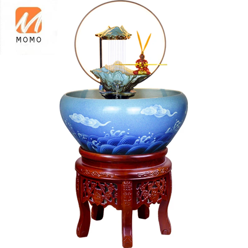 

Chinese Flowing Ornaments Ceramic Fish Tank Household Fish Culturing Tub Circulating Filter Fish Globe Porcelain Living Room