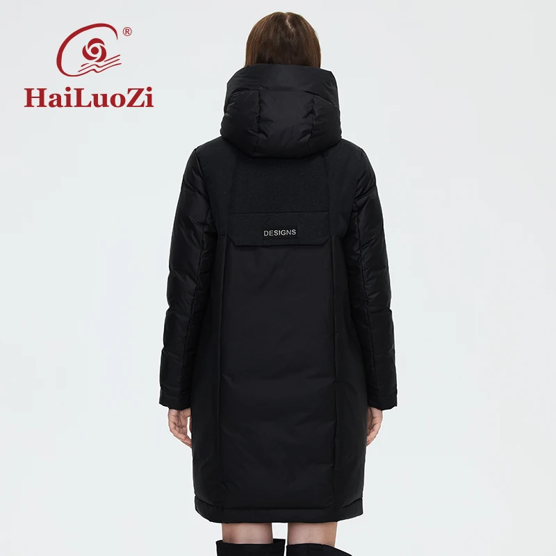 HaiLuoZi 2022 Dames Winter Donsjack Hoge Kraag Gewatteerde Warme Dame Jas Mode Grote Zak Capuchon Rits Vrouwelijke Parka 6026