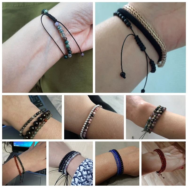 Einstellbare 4MM Stein Perlen Armband Für Frauen Natürliche Achate Armreifen Onyx Lapis Lazuli Gewebt Armband Für Neue Jahr Geschenk schmuck