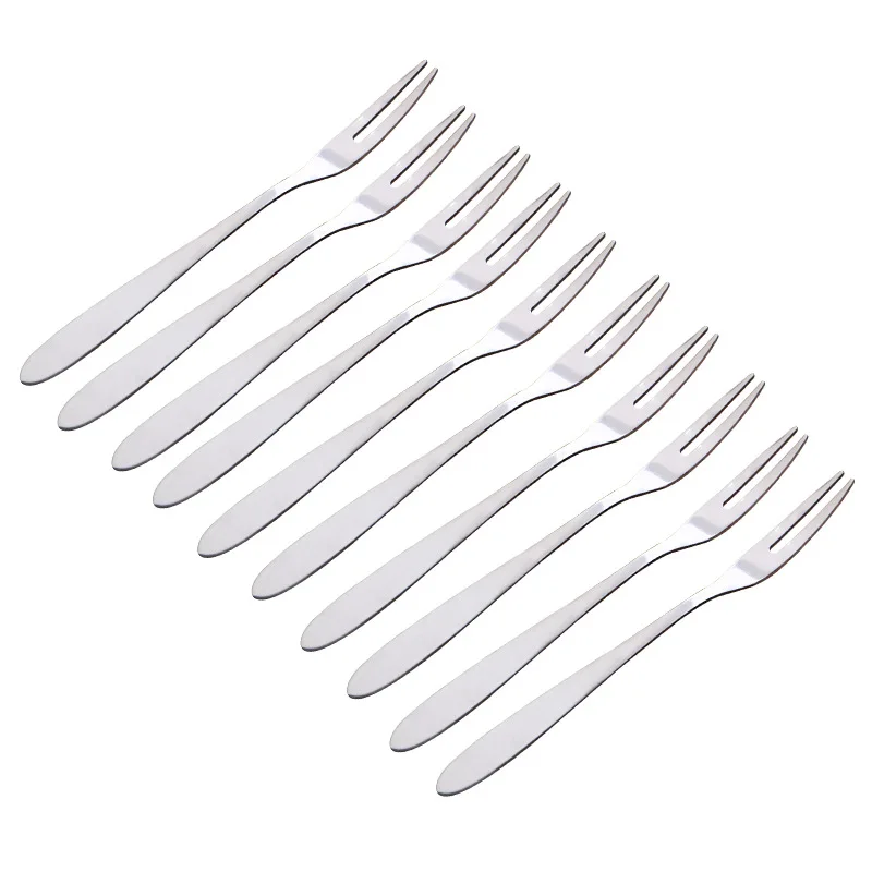 5Pcs/Set Fruit Two-Tooth Fork Stainless Steel Silver Cake Snack Western Tableware Lovely Mini Dessert Forks Suit Home Cutlery