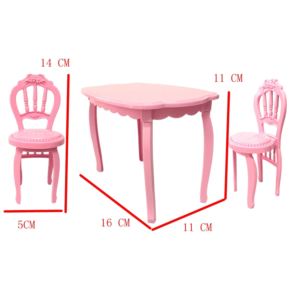 3 Items/Set Doll Pink Accessories 2 Fashion Chairs +1 Modern Table For Barbie Furniture Dining Home Toys Girl Gift 055C