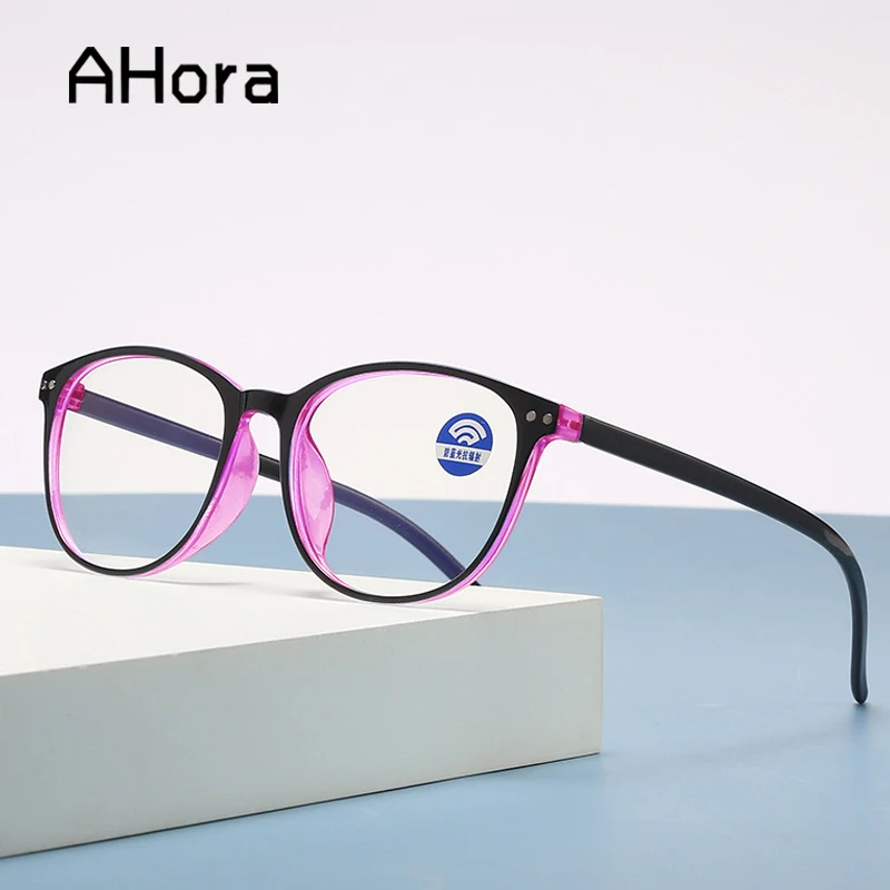 Ahora Anti Blue Light Computer Reading Glasses Women Men Ultralight Round Reading Presbyopic Glasses Diopters +1.0 1.5 2.0 2.5 3