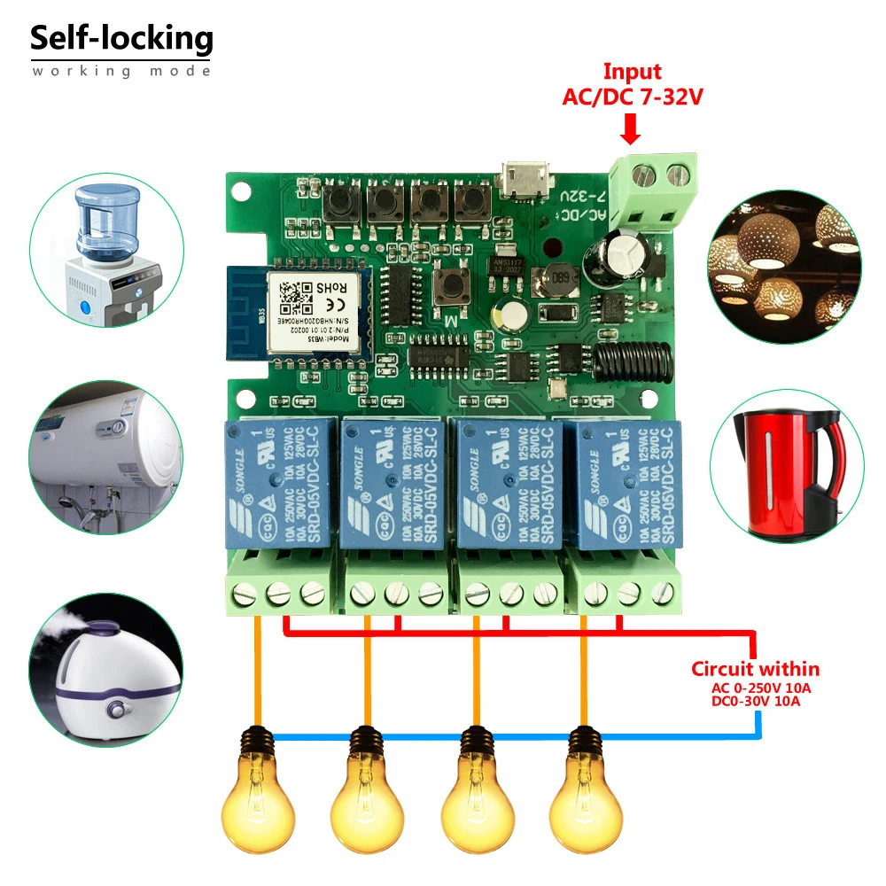 Tuya Smart Life, interruttore Smart Light Wifi, modulo Wifi, 4CH DC 5/12/32V Inching RF433 ricevi 10A relè lavora con Alexa Google Home