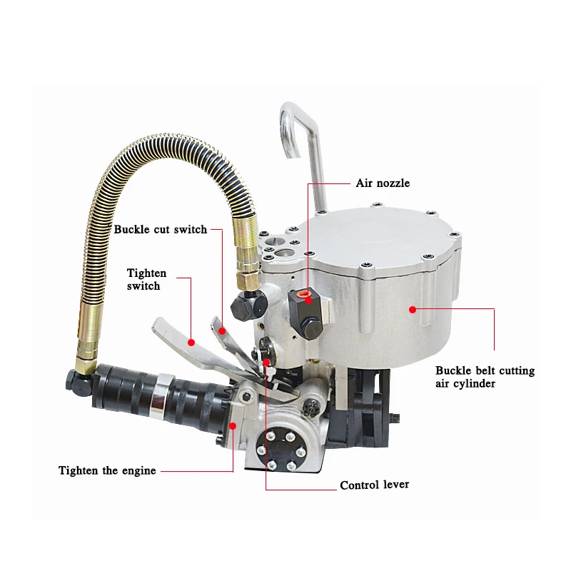 Presse à balles pneumatique intégrée à courroie en acier, machine de cerclage à courroie en fer pneumatique combinée KZ32/25/19, outil cylindrique haute puissance