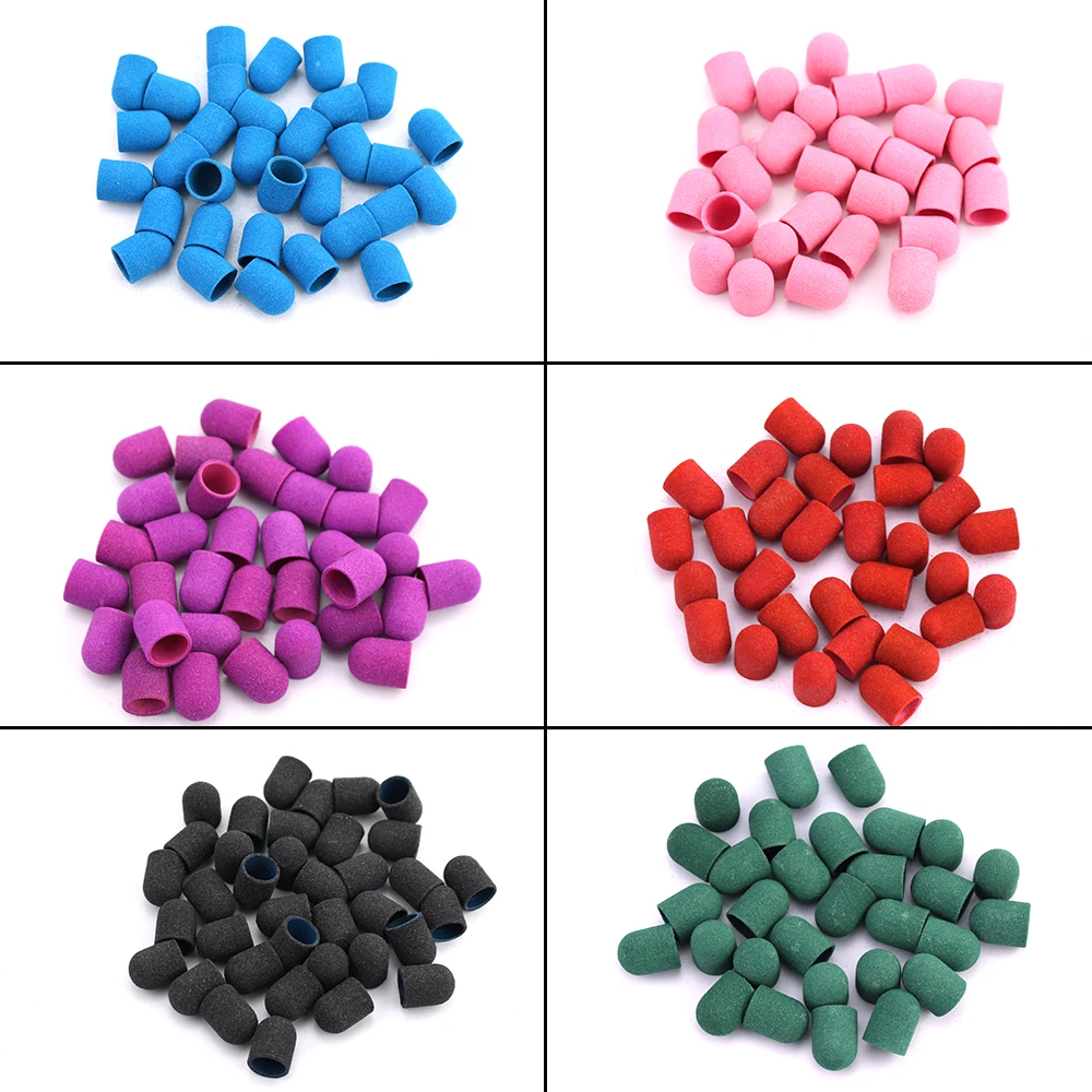 50pcs 13*19mm Milling Nail Sanding Caps Electric Plastic With Rubber Grip Drill Foot Cuticle Polishing Accessories Pedicure Tool