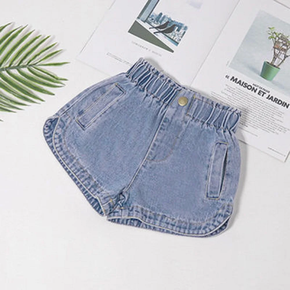 

Girls cotton Denim jeans Shorts Summer Children Soft Casual Trousers Fashion Hot Jeans Denim Eastic Pants Blue Black