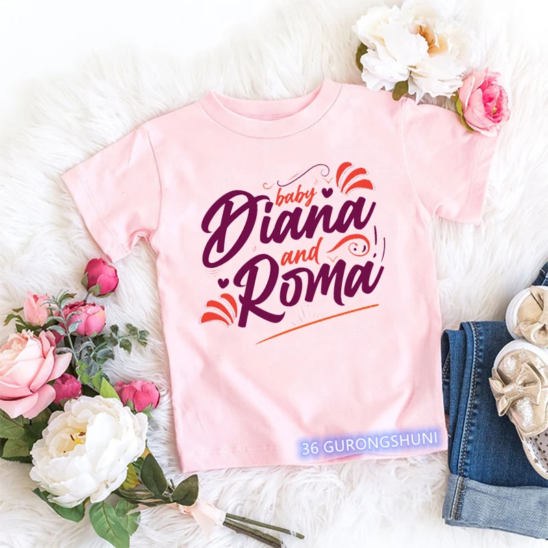 Newly Girls T-Shirt Cute The Kids Diana Show Cartoon Print Children'S Tshirts Summer Fashion Girls Clothes White Pink Shirt Tops