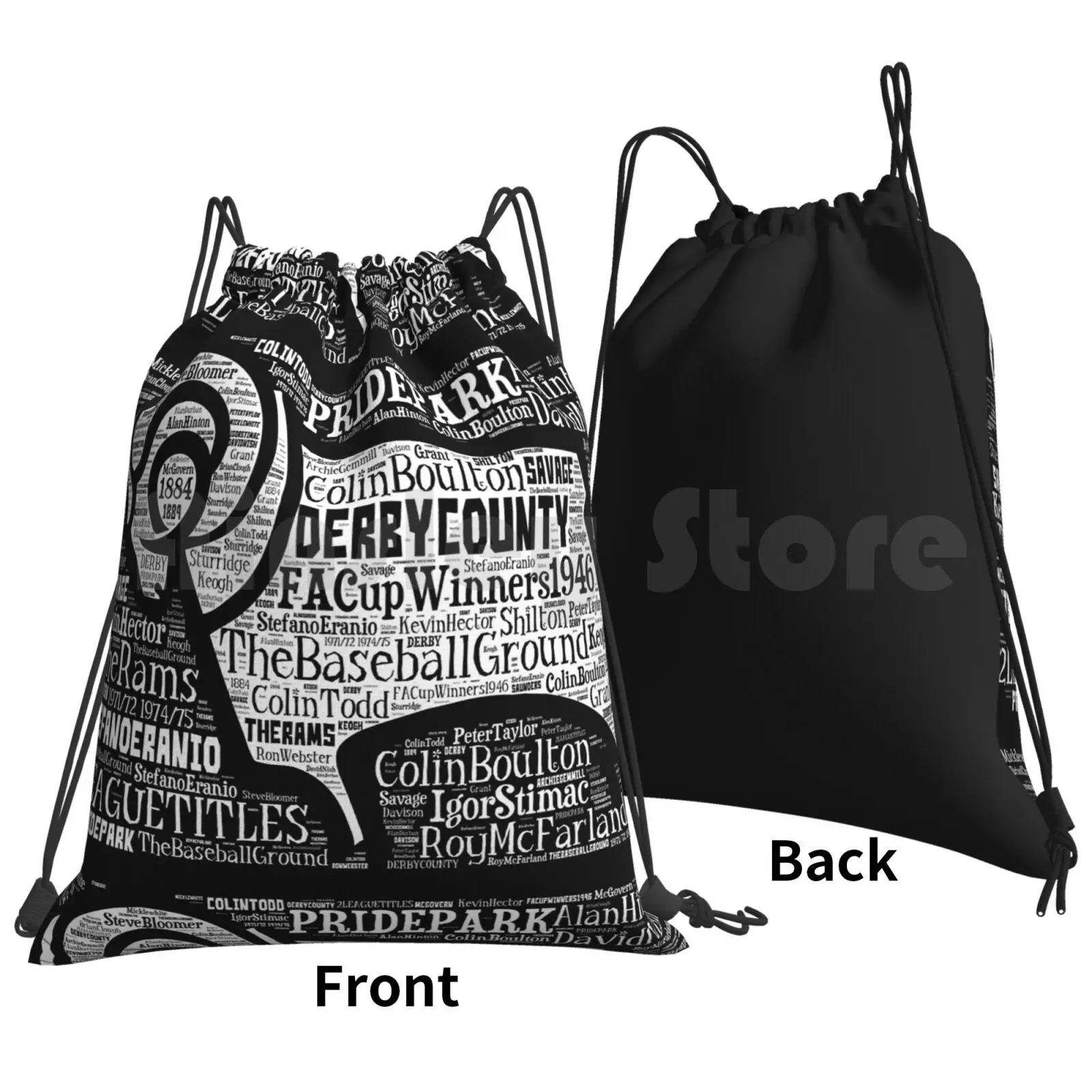 Derby County Club Crest Backpack Drawstring Bags Gym Bag Waterproof Derby County Derby Rams Whites Soccer Football Sport