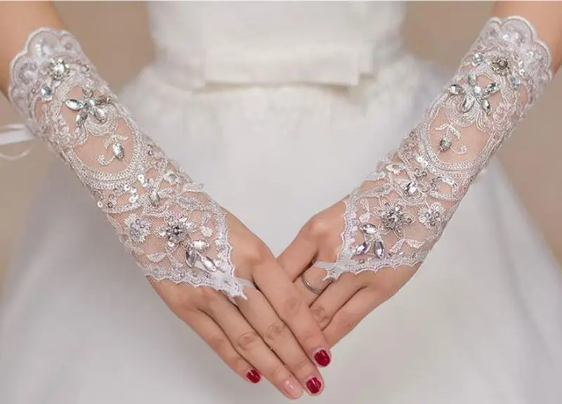 

Pretty 2020 Beading Long Wedding Gloves Bridal Lace Fingerless