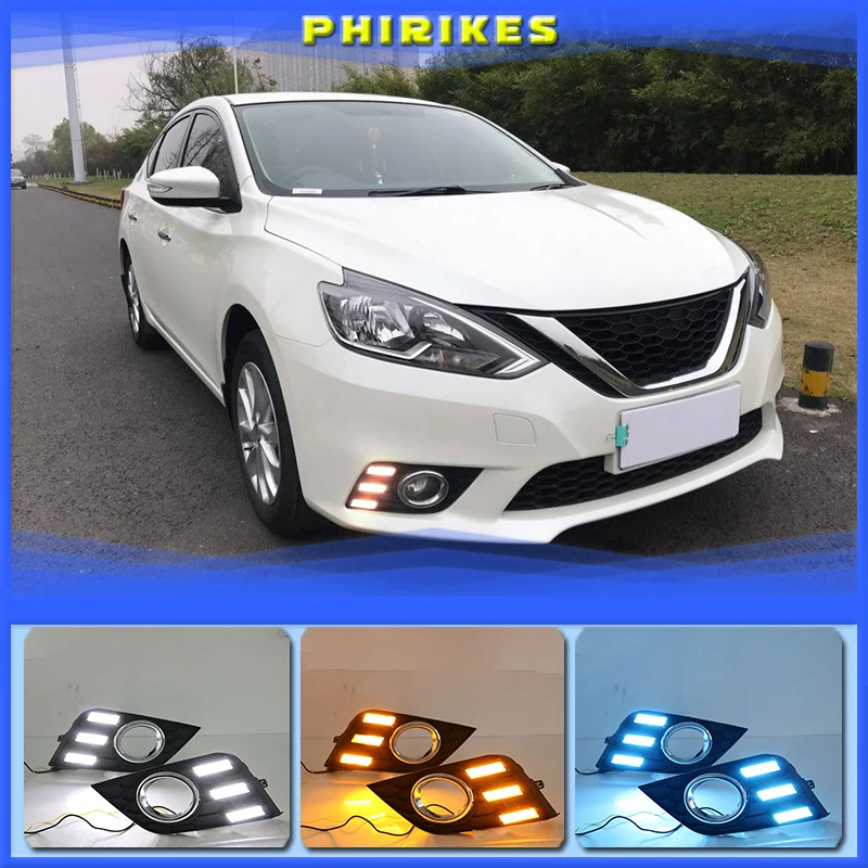 

1 Set DRL Daytime Running Lights For Nissan Sylphy Sentra 2016 2017 2018 DRL Fog Light Cover With Turn Yellow Signal