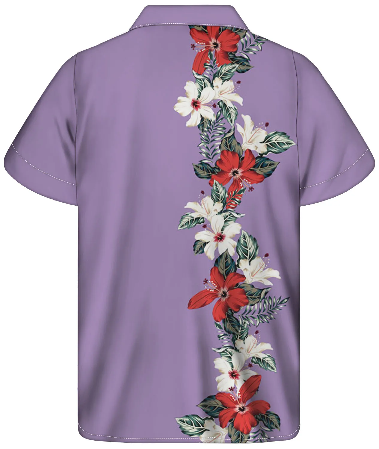 Men's Grace Simple Loose Short Sleeve Purple Background With Hibiscus Monstera Leaf Prints Men's Personality Shirt Factory Price