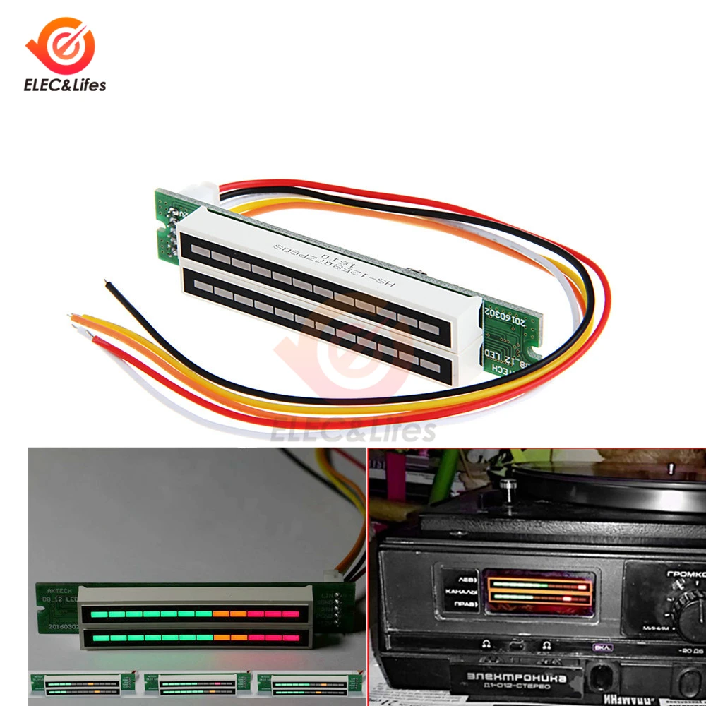 Mini Indicador de Nível Musical de Led Conjunto Duplo de 12 Bits com Módulo Ajustável de Nível de Áudio vu Placa Amplificadora Agc Estéreo Kit Diy
