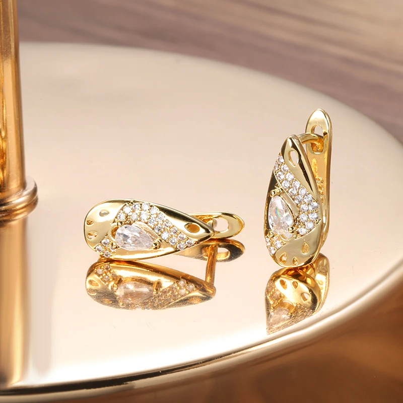 Kinel Hot Trendy Bride Wedding Stud Earring For Women Paved Cubic Natural Zircon Gold Color Earrings Engagement Jewelry