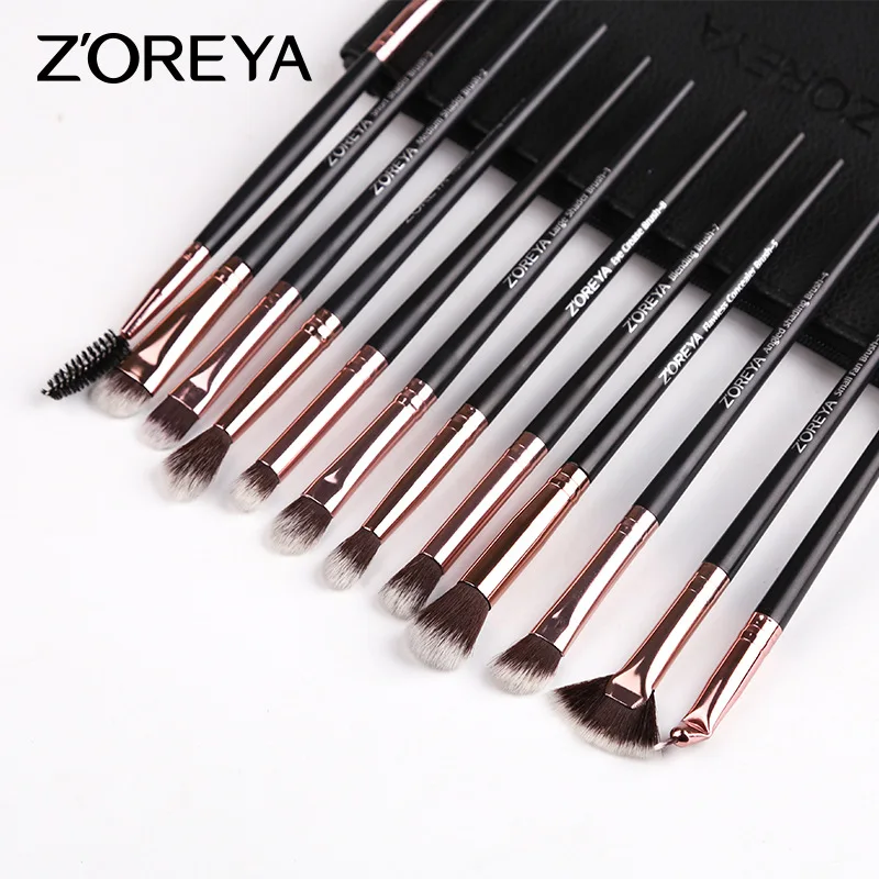 Zoreya marca 12 pezzi set di pennelli per trucco degli occhi essenziali morbidi capelli sintetici miscelazione ombretto piega Eyeliner spazzole a ventaglio piccolo