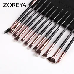 Zoreya Brand 12pcs Essential Eye Makeup Brush Sets Soft Synthetic Hair Blending Eye Shadow Crease Eyeliner Small Fan Brushes