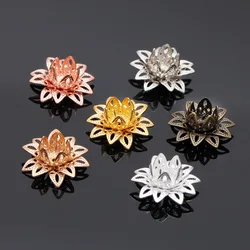 Mibrow 20pcs Rose Gold Silver 16mm Copper Lotus Flower Bead Caps Flower Filigree Loose Spacer Bead Caps For DIY Jewelry Making