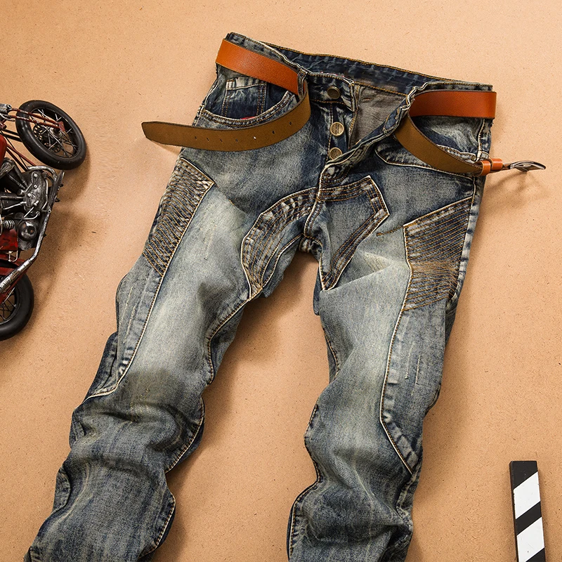 

Splicing Jean Denim Trousers Biker High Quality Male Straight Casual Designer Many Multi-Pocket Comfortable Jeans Pants