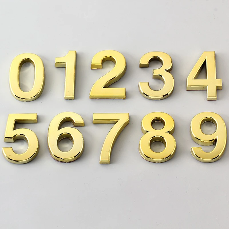 Self Adhesive Golden Number Stickers House Room Door Number Plate Sign Home Apartment Cabinet Mailbox Outdoor Door Numbers