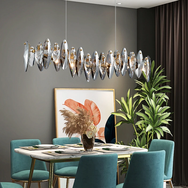 Imagem -05 - Crystal Chandelier For Dining Room Long Dining Table Lamp Modern Light Luxo Preto