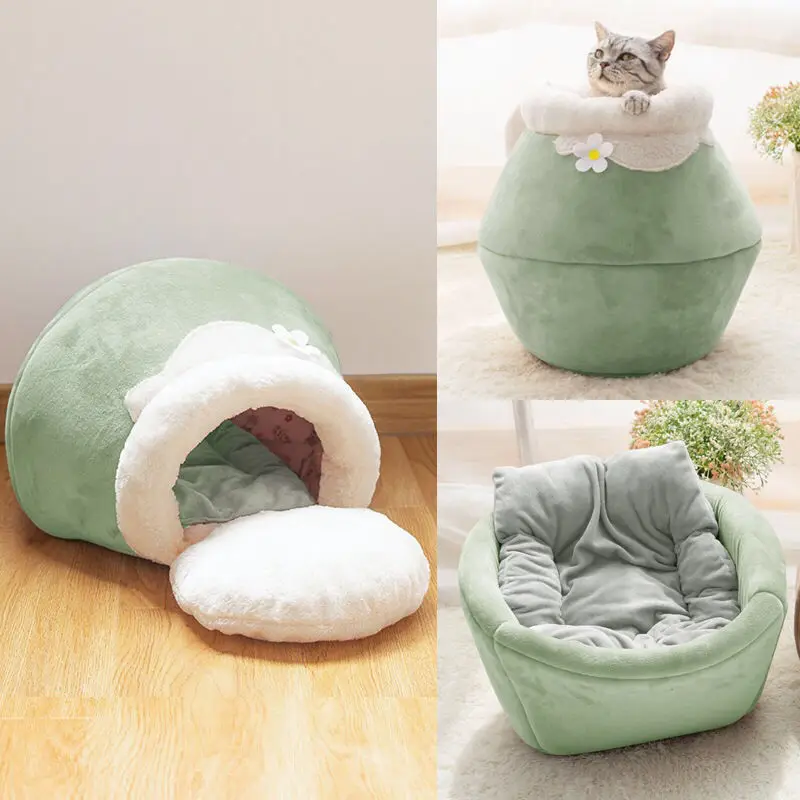 Warm Multi-purpose Cat Bed Foldable Plush Cat House Jar shaped Cave Thickened Pet Bed