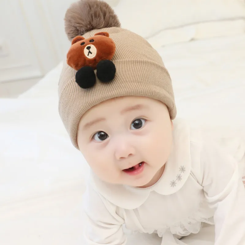 Baby Hat Newborn Cute Warm Winter Autumn Cap Knitted Wool Hemming s Soft Spring Cotton Beanies for 0-24 Months  